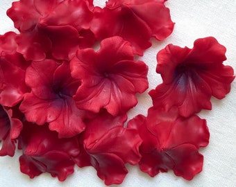 Könnte beinhalten: Eine Ansammlung roter Filzblumenblätter, perfekt zum Basteln oder Dekorieren.