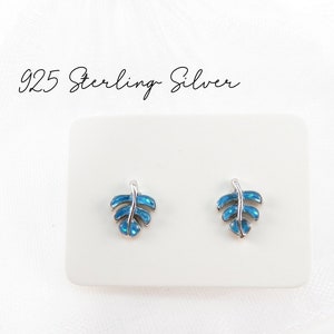 Monstera Leaf Stud Earrings - 925 Sterling Silver, Hawaiian Jewelry, Petite Cute Stud Earrings