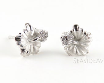Orecchini In Argento Con Fiori Di Ibisco - Argento Sterling 925 Con Simulanti Di Diamanti, Regalo Perfetto Per Lei, Collezione Road To Hana - Italia - Foto 2