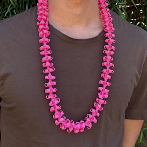 Handmade Vibrant Pink Puakenikeni Flower Lei, Life-Like Clay Flowers, Handcrafted and Oven-Baked Flowers, Hawaiian Heritage Collection