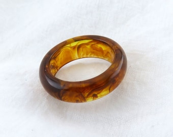 Thick Tortoise Shell Acrylic Ring, Honey Brown Minimalist Resin Band
