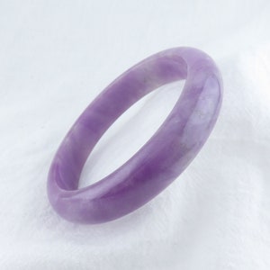 Natural Purple Jade Bangle, Fits 7.5&quot; Wrist, 60mm, Grade A Real Jade, Burma Jade, Lavender Jade, Smooth Round Cloudy Jadeite Bangle