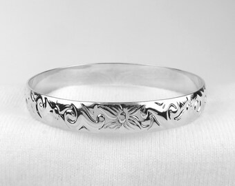 10 mm silverarmband med hawaiisk design, rulldesign, hawaiisk blomarmband, blommigt armband, hawaiianska smycken