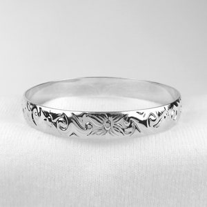 10mm Hawaiian Design Silver Bangle, Scroll Design, Hawaiian Flower Bangle, Floral Bangle, Hawaiian Jewelry