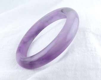 Natural Purple Jade Bangle, Fits 7.5" Wrist, 59 mm thickness, Grade A Real Jade, Burma Jade, Lavender Jade, Smooth Round Ice Jadeite Bangle