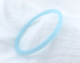 Thin Sky Blue Jade Bangles / Round, Smooth, High Quality Jade Fits Size 7.5" to 8", Blue Bangle, Sea Blue Turquoise, Sky Blue
