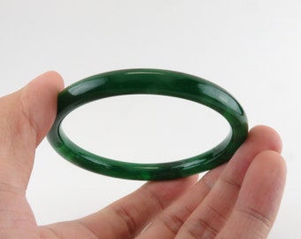 Dark Green Jade Bangles Round, Smooth, High Quality Jade Fits Size  to 8
