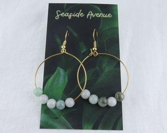 Round Hoop Earrings with Burmese Jade / Jade Jewelry, Handmade Earrings, Jade Jewelry