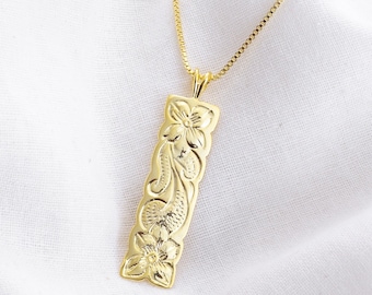 Gold Hawaiian Scroll Bar Necklace / Gold Bar Necklace