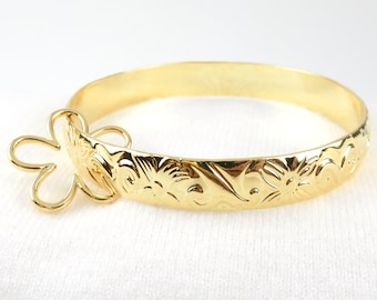 Bracciale rigido in oro Hamilton hawaiano da 10 mm con ciondolo a forma di fiore