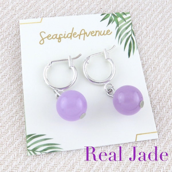 Dainty Hoop Earrings with Lavender Purple Jade