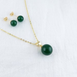 Green Jade Necklace / Green Jade Stud Earrings / Petite Imperial Green Jade Hamilton Gold Jade Jewelry Set, minimalist jade jewelry image 1