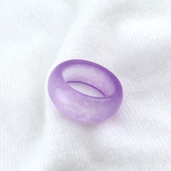 Translucent Real Jade Ring, Purple Jade / Lavender Purple, Band Ring, Translucent, Clear Purple