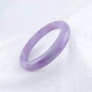 Natural Purple Jade Bangle, 7.5” 59.7mm, Grade A Real Jade, Burma Jade, Lavender Jade, Smooth Round Cloudy Jadeite Bangle, Comfort Fit