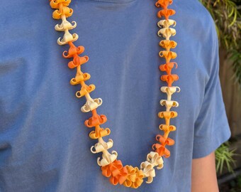 Handmade Tricolor Tan Puakenikeni Flower Lei, Life-Like Clay Flowers, Handcrafted and Oven-Baked Flowers, Hawaiian Heritage Collection
