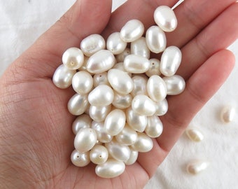 Real Freshwater Pearls, Center Drilled White Smooth Loose Pearls, Natural Pearls for Jewelry Making