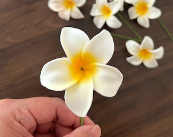 Weiße und gelbe Frangipani, künstliche Schaumblume, Ohrblume / Ohrblume mit Stiel, Frangipani, Pua