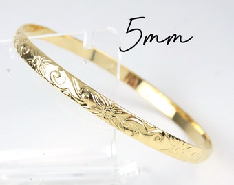 5mm Hawaiian Design Bangle / Heirloom Scroll Design Bracelet, Island Style Jewelry, Stackable