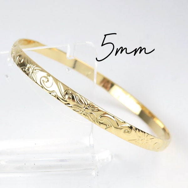 5mm Hawaiian Design Bangle / Heirloom Scroll Design Bracelet, Island Style Jewelry, Stackable