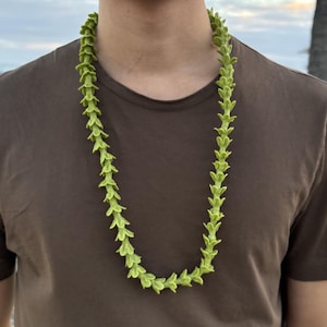 Handmade Light Green Pakalana Flower Lei, Life-Like Clay Flowers, Handcrafted and Oven-Baked, Hawaiian Heritage Collection