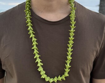 Handmade Light Green Pakalana Flower Lei, Life-Like Clay Flowers, Handcrafted and Oven-Baked, Hawaiian Heritage Collection