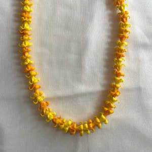 Handmade Orange-Yellow Puakenikeni Flower Lei, Life-Like Clay Flowers, Handcrafted and Oven-Baked, Hawaiian Heritage Collection