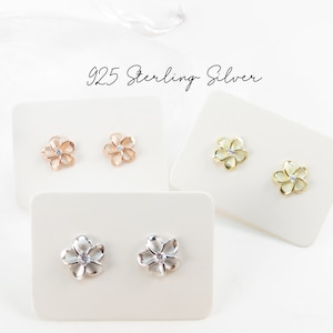 8mm Plumeria Flower Stud Earrings / Solid 925 Sterling Silver, Sand wash, Island Jewelry Gift Minimalist Floral Earrings Toddler Studs