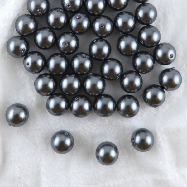 Center Drilled Black Loose Pearls / 8mm or 10mm Loose Shell Pearls for Jewelry Making