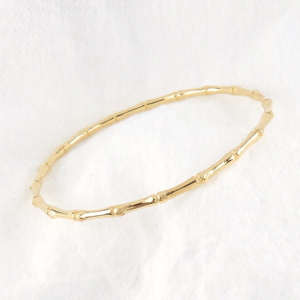 Thin Gold Bamboo Design Bangle / Bamboo Bracelet, Island Style, Stackable, Thin Gold Bangle, Simple, Everyday Wear