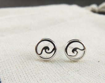 8mm Cut Out Ocean Wave Stud Earrings / 925 Sterling Silver, Cute studs, Petite Jewelry, Simple Minimalist, Dainty, Second Third Pair