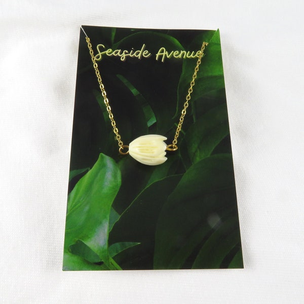 Single Ivory Floating Pikake Necklace / Simple Flower Gold Chain Necklace, Tulip, Jasmine, Island Style, Hula Jewelry, Hawaiian