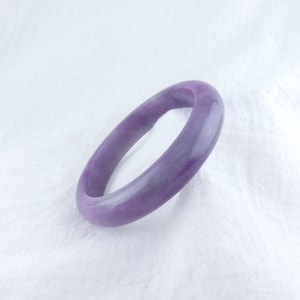 Natural Purple Jade Bangle, 7.5” 60.6mm, Grade A Real Jade, Burma Jade, Lavender Jade, Smooth Round Cloudy Jadeite Bangle, Comfort Fit