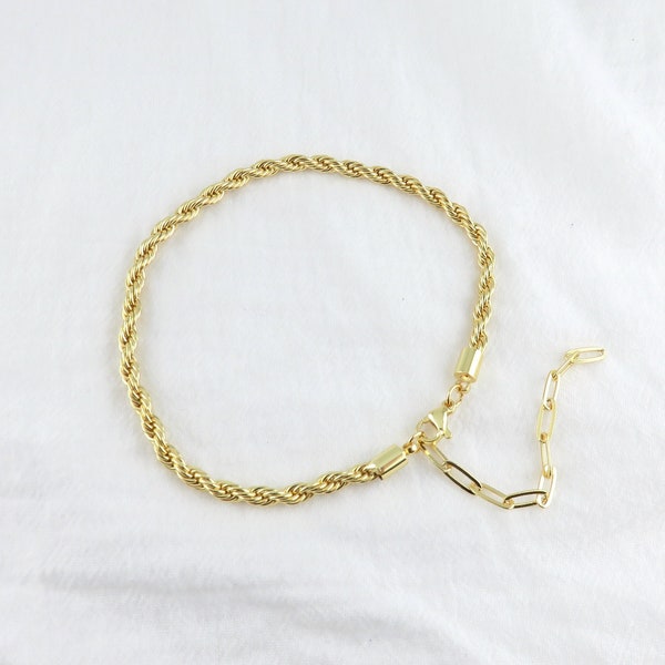Unisex Gold Rope Chain Anklet or Bracelet, Adjustable Bracelet, Adjustable Anklet, 9" with 3" extension, Men's Gold Bracelet, Simple