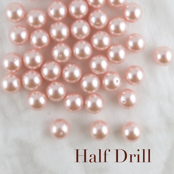 Half Drilled Pink Loose Pearls / 8mm 10mm 12mm Loose Shell Pearls for Jewelry Making