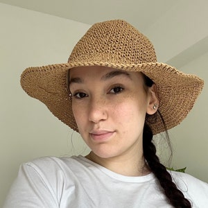 Handwoven Crochet Summer Hat, Dark Brown Beach Hat, Floppy Sun Hat, Women&#39;s Summer Beach, Island Style Hat