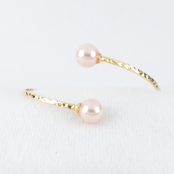 Double Pink Pearl Cuff Bypass Bangle / Chocolate Pearl, Hamilton Gold Bangle, Simple and Elegant Jewelry, Pearl Bangle, Edison Pink Pearl