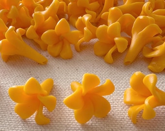 Flores de arcilla Puakenikeni de color amarillo anaranjado, dijes de flores tropicales de 20 mm para aretes y bisutería, Keni-01