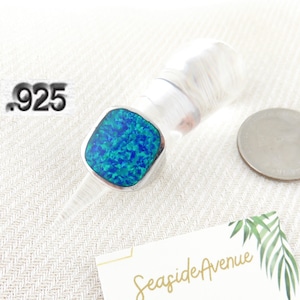 Großer Siegelring Blue Opal Inlay 925 Sterling Silber Unisex Ring