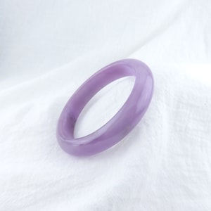 Natural Purple Jade Bangle, Size 59.4mm Fits 7.5&quot;, Grade B Real Jade, Burma Jade, Lavender Jade, Smooth Round Ice Jadeite Bangle