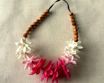 Pink Pikake Car Lei and Sandalwood, 18" Rearview Mirror Charm
