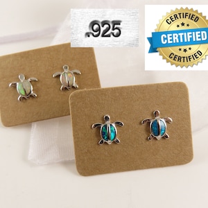 Orecchini a bottone in opale a forma di tartaruga hawaiana, Honu Studs, orecchini a forma di tartaruga marina in argento sterling 925 rodiato