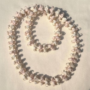 Handmade White and Pink Puakenikeni Flower Lei, Life-Like Clay Flowers, Handcrafted and Oven-Baked Flowers, Hawaiian Heritage Collection