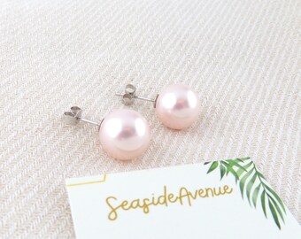 ピアス Flash Pearl Silver Pink Earrings Sparkling Hot Pink Fuchsia CZ 10mm White Pearl Sterling