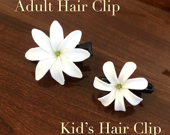 Tiare Foam Flower Hair Clip / Tahitian Gardenia, Hair Clip, Kid's and Adult Clips, Green and White, Real Touch Flowers, Tiaré Fleur