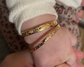 Thin Gold Baby Bangle Hawaiian Heirloom Design Hamilton Hawaiian Gold Plated Jewelry Baby Bracelet Baby Jewelry Keiki Kid's Bangle 3mm