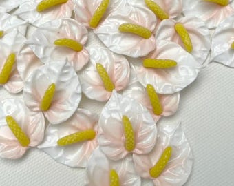 Small Anthurium Clay Flowers, Peach on White, 1", Jewelry making, Lei Making, Hawaiian Flowers, Handmade Craft Supplies, ANTH-01