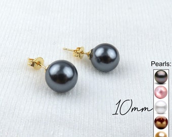 Beautiful Pearl and Charcoal Pierced Earrings