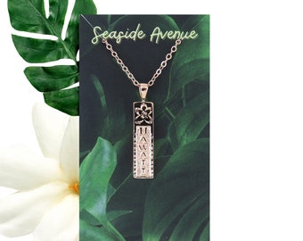 Rose Gold Hawaii Floral Scroll Bar Necklace / Hawaiian Jewelry Classic Design Necklace