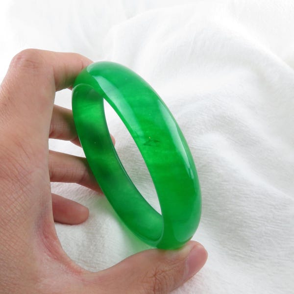 Green Jade Bangle / Green Translucent Jade, Fits Size 7.5” and 8”, Simple Minimalist Jade Bangle