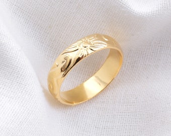 5 mm hawaiianischer Design-Ring / hawaiianischer Scroll-Erbstück-Insel-Stapelring, Größen 5–12, Unisex-Goldbandring, einfacher Ring